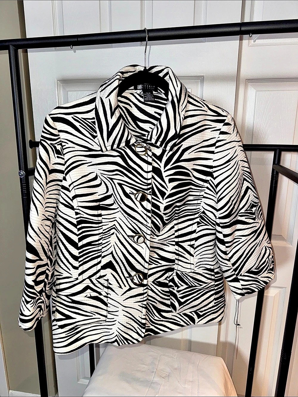 Carol Little Zebra Print Quilted Jacket Size Medium NWT